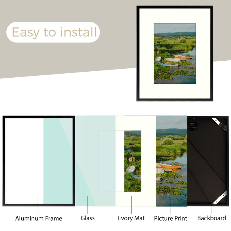 Drennon Metal Picture Frame, Photo Frames or Table Top and Wall Mounting, Black, 8" x 10"
