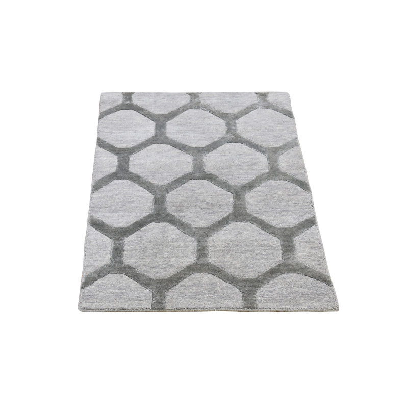 Tapis oriental gris clair en laine et en soie noué à la main 2 pi x 3 pi A7139ADDE8414CE192152AC6AA9392FB