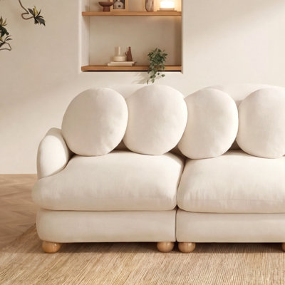 Comfy  Chenille Loveseat Sofa, 3 Seater Deep Seat Couch with 4 Throw Pillows,Movable Ottoman,Solid Wood Frame for Living Room, Bedroom,Beige