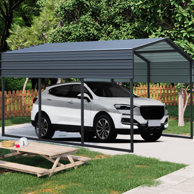 Garage extérieur en métal avec toit en acier galvanisé - 10 x 15 pi, abri d'auto robuste pour le rangement de véhicules et d'outils