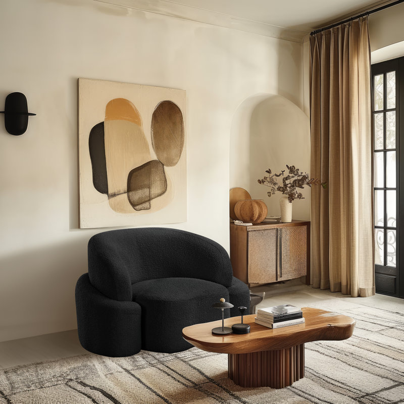 Hinely Upholstered Armchair, Black Boucle Fabric