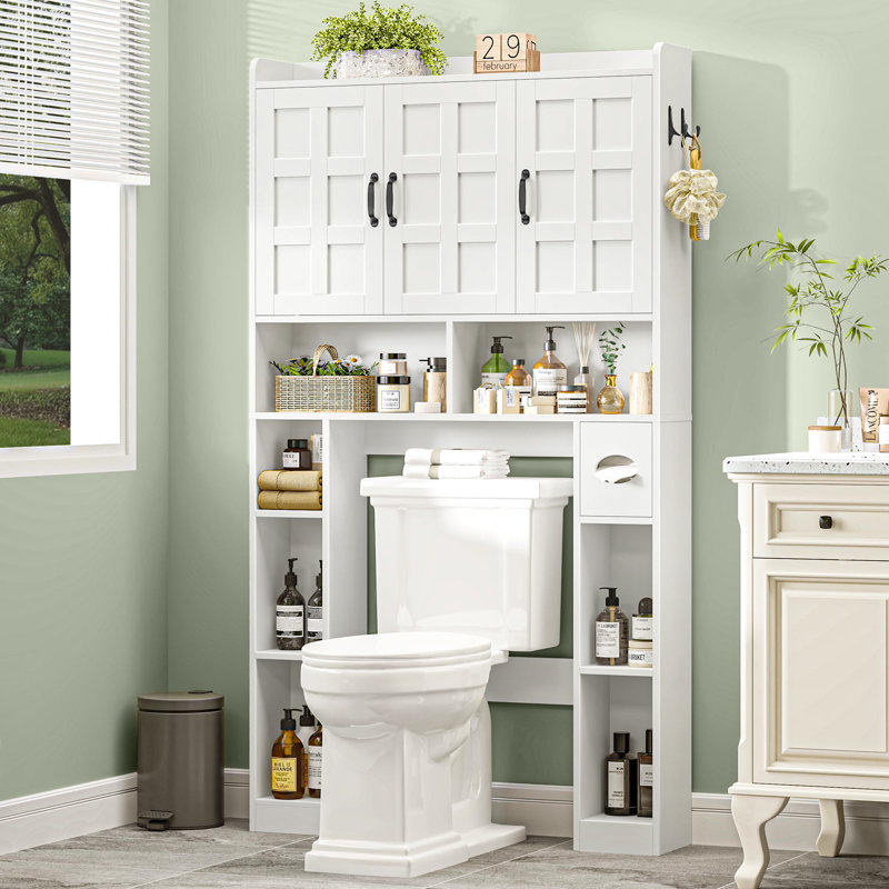 Armoire de rangement au-dessus de la toilette, organisateur de salle de bain de ferme avec 3 portes de grange et tablette de rangement réglable