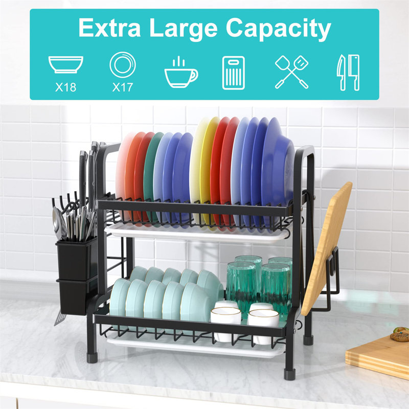 Belfry Kitchen Tier Black Dish Drainer Rack, Stainless Steel
