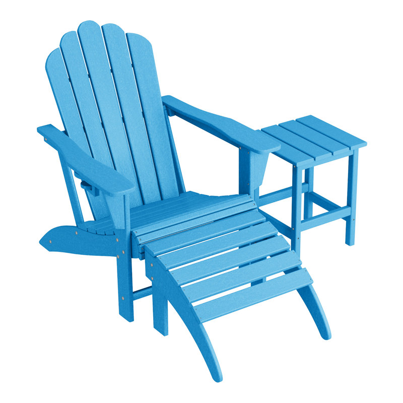 Chaise Adirondack d'extérieur en poly avec table d'appoint et repose-pieds, Bleu