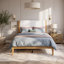 Structure plateforme Mid-Century moderne Olessia avec tête de lit tapissier, support de lattes en bois massif, aucun sommier requis, assemblage facile-246024130-246024133