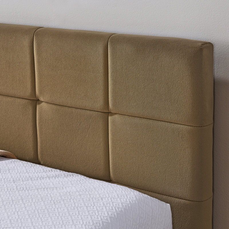 Lit double avec revêtement en velours et accoudoirs, pour le salon de la chambre à coucher, structure, cadre brun de style Mid-Century, accoudoirs, solide,