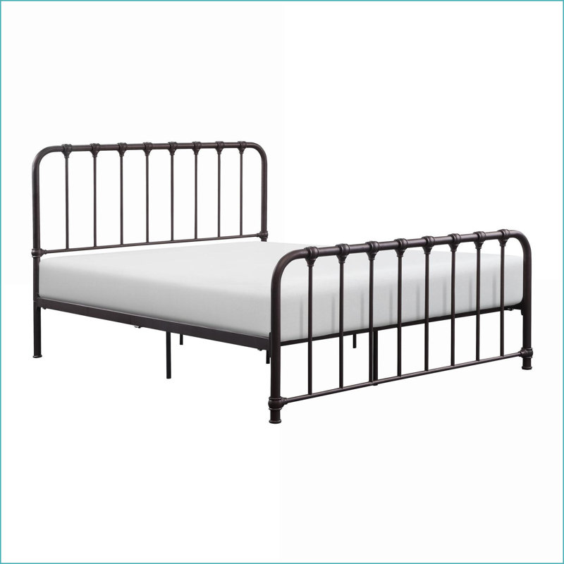 Structure de lit plateforme pleine grandeur en métal - Finition bronze foncé, aucun sommier nécessaire, style classique pour la chambre à coucher