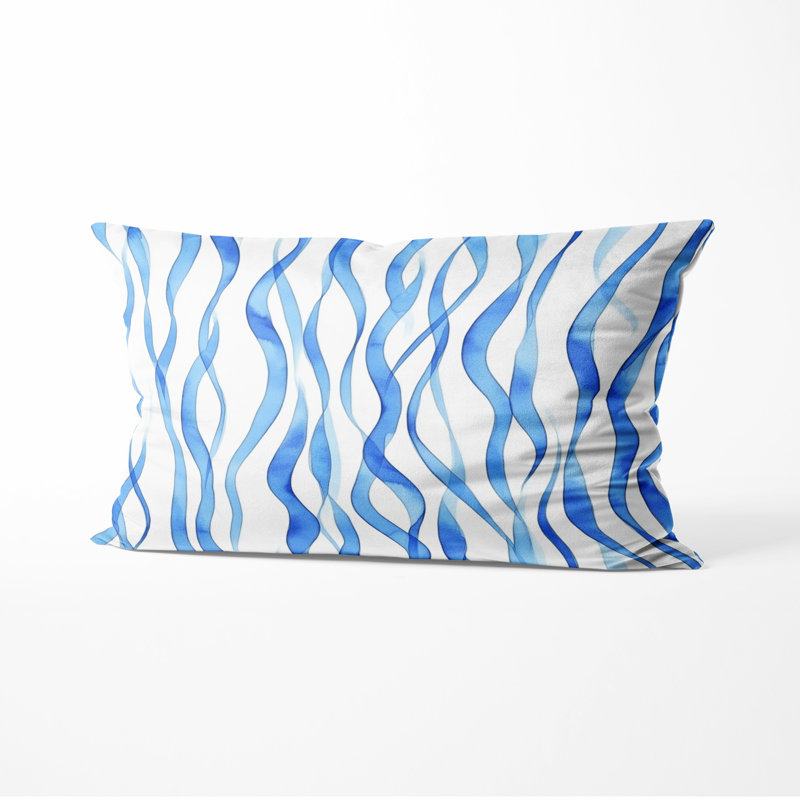 Coussin abstrait - Coussin à rayures bleues, H 12 po x l 20 po