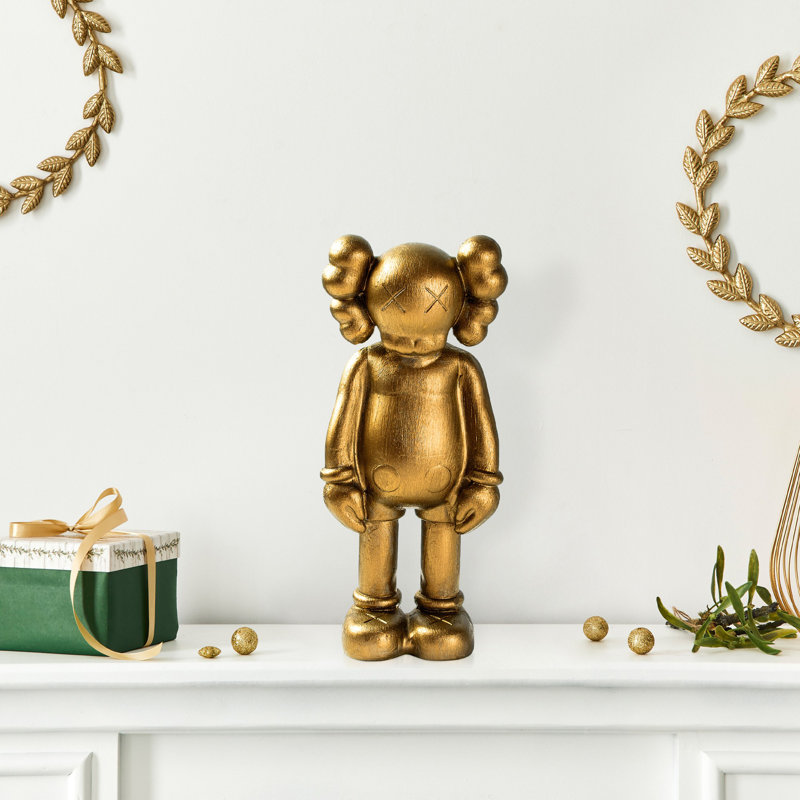 Hand-Painted Decorative Object, Gold Finish, 4.7 x 10.2 x 3.1 inches | 100% Polyester Material | Unique Home Accent with Elegant Design, Ideal for Living Room, Office, or Gallery Display, Color Variations May Occur
