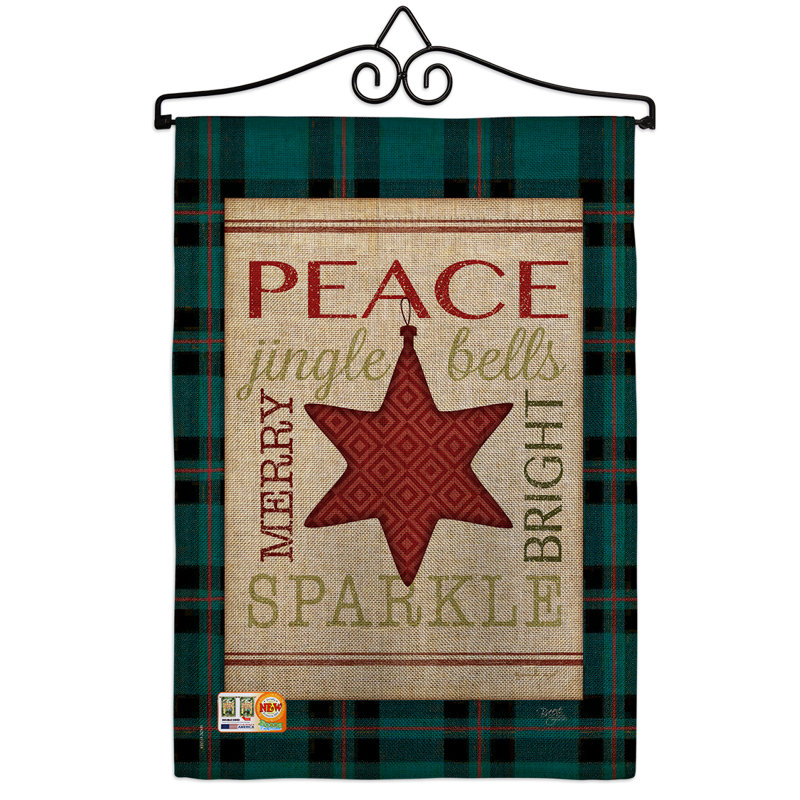 En toile jute à 2 côtés 19 po x l 13 po, joyeux avec des étoiles vives wintery drapeau de jardin