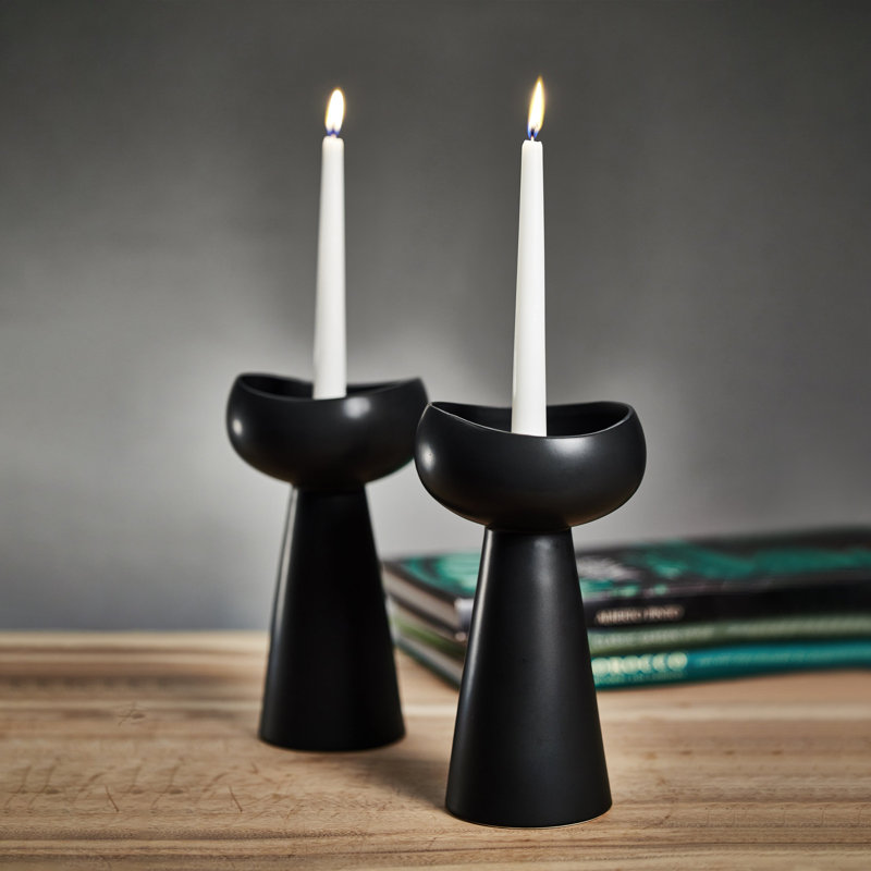 10'' H Ceramic Tabletop Candlestick, Black