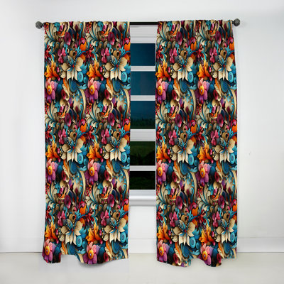 Vibrant Blue Flower Garden Elegance II - Floral Curtain - Velvet Room Darkening - 1 panel
