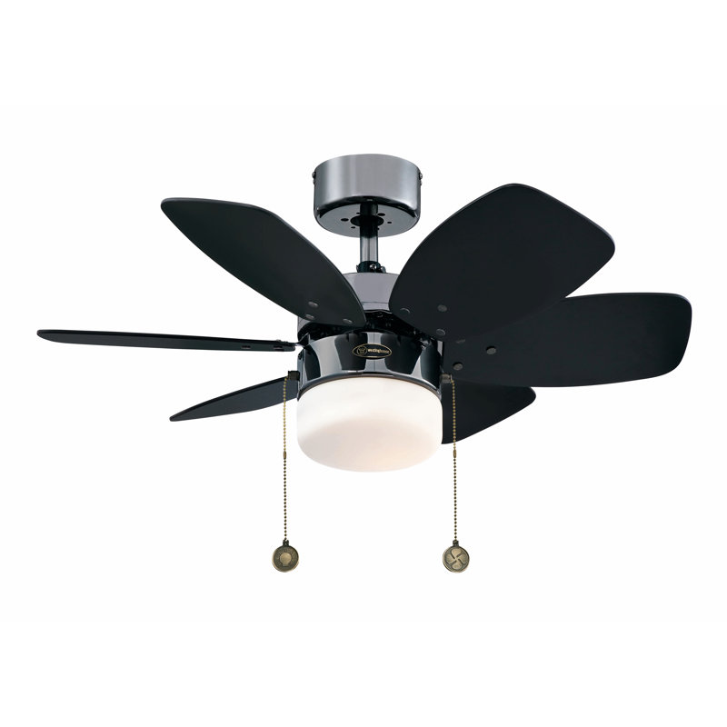 Ventilateur de plafond standard à 6 pales 30 po avec chaîne de traction et ensemble d'éclairage inclus Flora, Noir / graphite