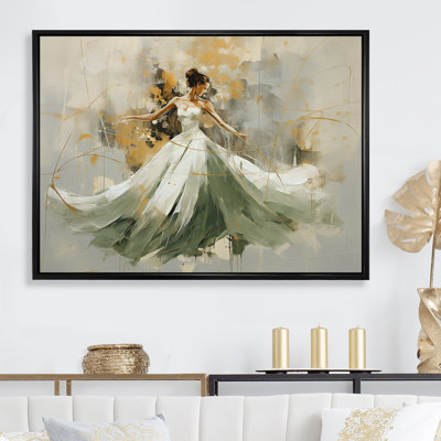 Abstract Canvas Wall Art, Green and Gold Ballet Dance Print - Green And Gold Ballet Dance