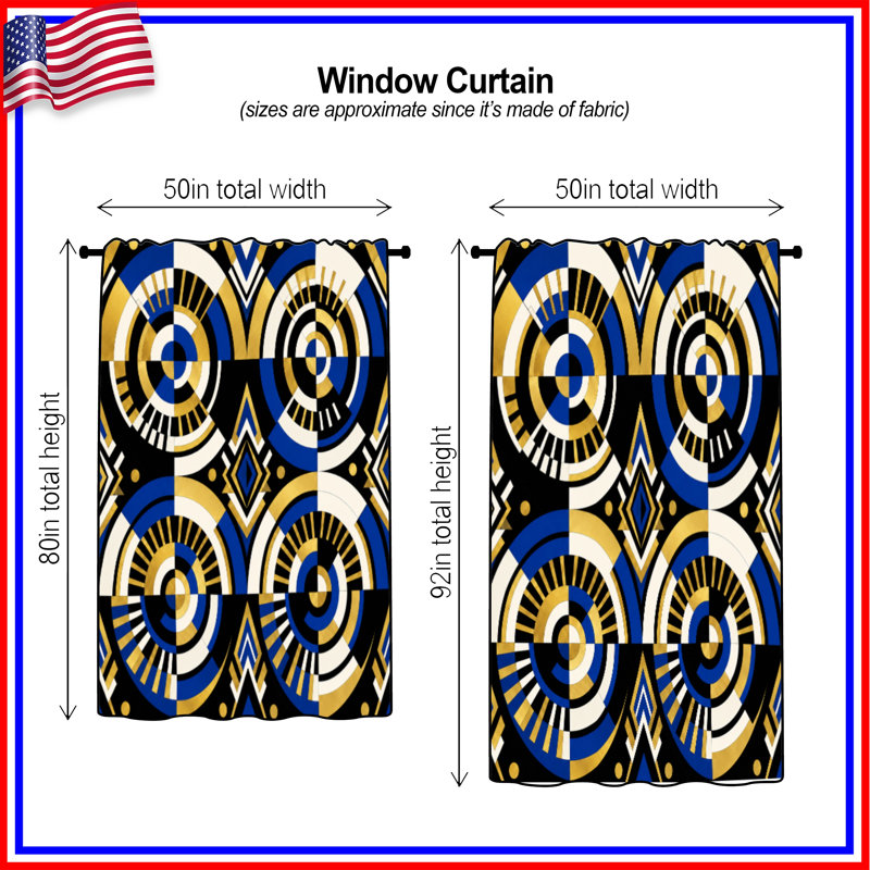 Rideaux de fenêtre à motif géométrique Art Deco, 50" x 80" - 1 Panel, Sheer