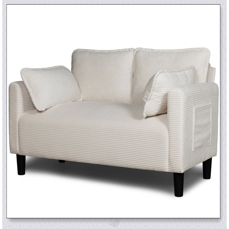 Causeuse en velours côtelé de 48 pouces avec coussins confortables, rangement latéral, structure robuste, éponge à rebond élevé, assemblage facile, idéal pour le salon, un appartement, un dortoir, un bureau