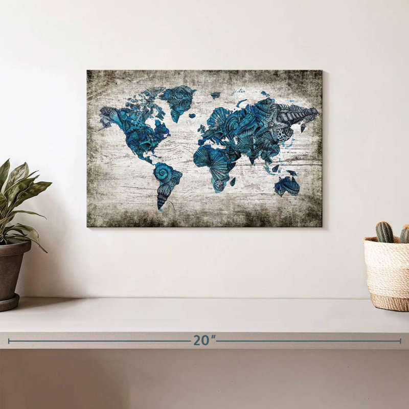 Carte du monde nautique rustique Aliaz, H 8 po x l 12 po