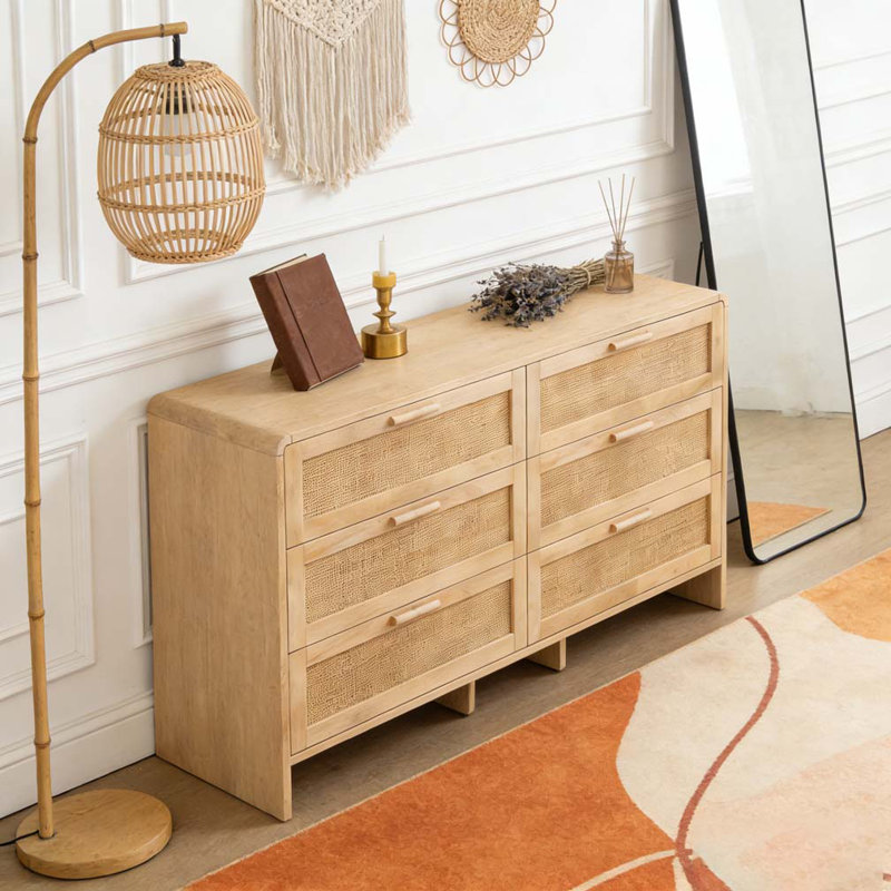 Armoire de rangement en rotin 6 tiroirs, Naturel