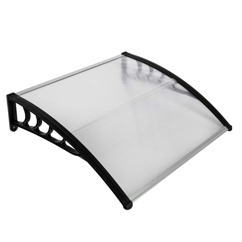 Door Wndow Awning Rain Cover Eaves, Clear/Black, 10" H x 40" W x 38" D