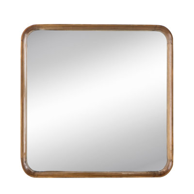 32"X32" Square Mirror With Wooden Frame - Living Room, Bathroom, Entryway. Fashionable Style, Curved Edges. 29.9"X29.9" Mirror, 50% Pine Wood, 25% , 19.6Lbs, Brown Wood Mesmerizing Minimalist,