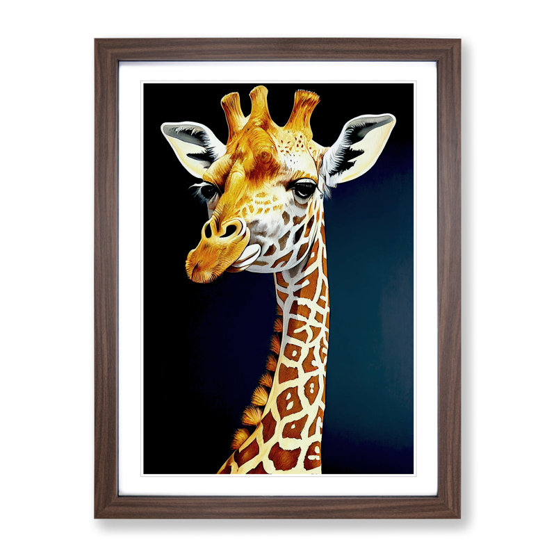 XV1022-515X Amazing Giraffe - Single Picture Frame Print, Walnut, 64cm H x 46cm W x 2cm D