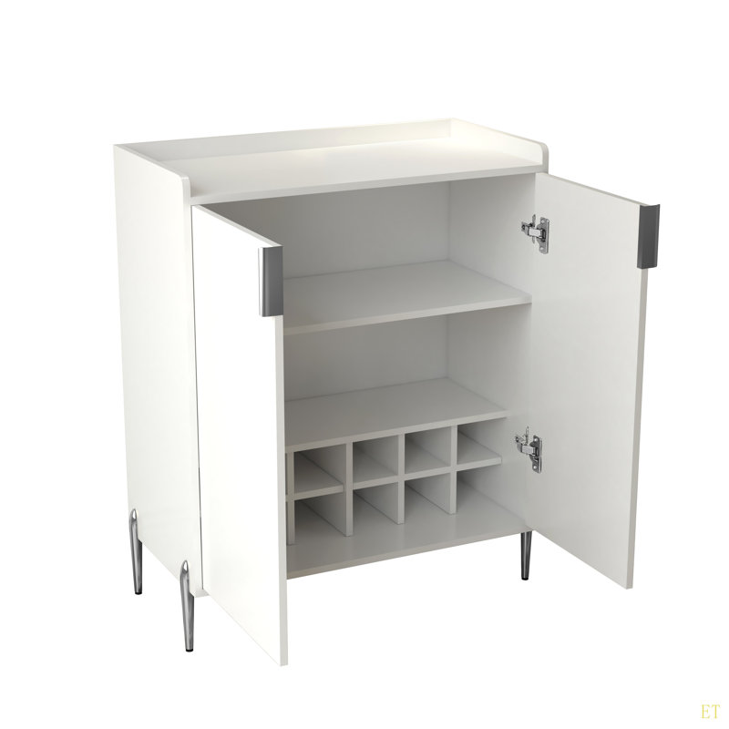 Armoire à vin moderne à 2 portes avec tablettes réglables, charnières à fermeture douce et support à vin pour la salle à manger et le salon