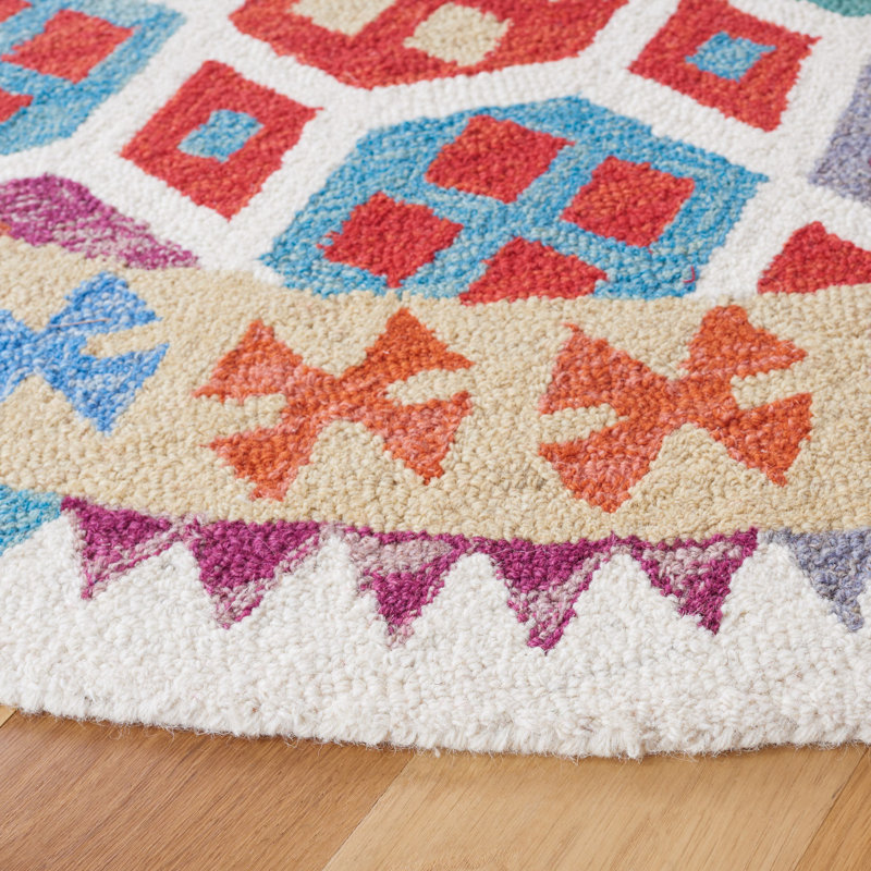 Tapis ivoire / rouge Horwich 410, Rond 7 pi