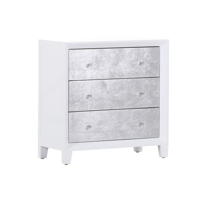 75 cm W Chest of 3 Drawers, Weiß / Silber
