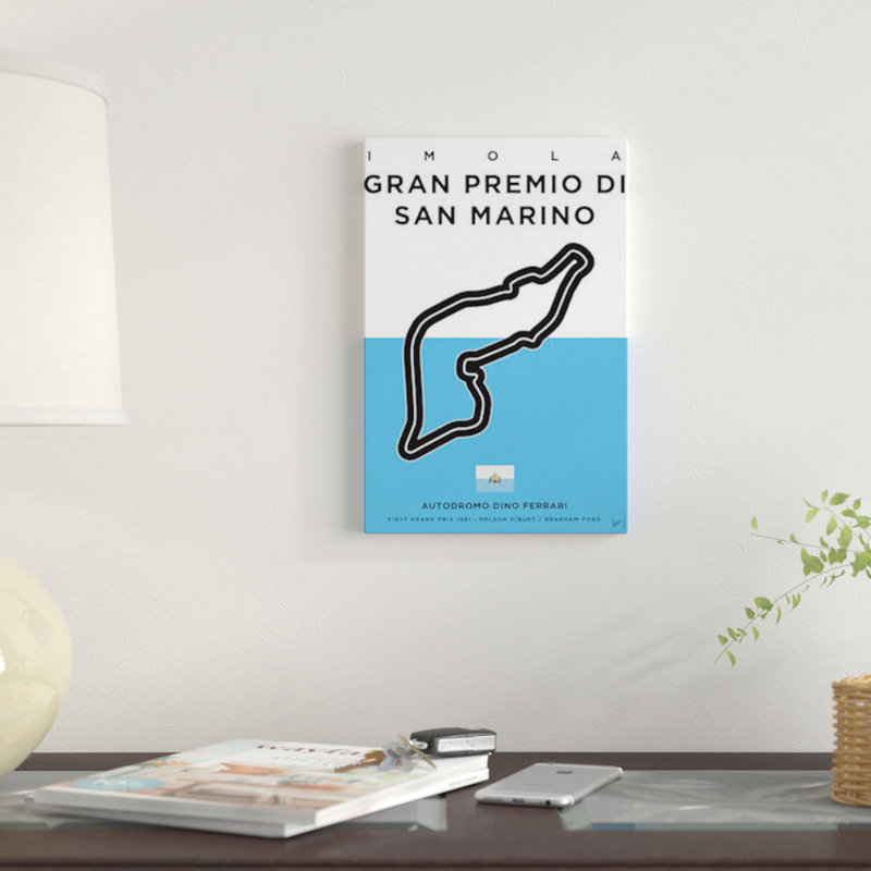 Impression sur toile, "f1 imola track" minimal movie, H 18 po x l 12 po x P 1,5 po, Toile tendue, Pas de tapis