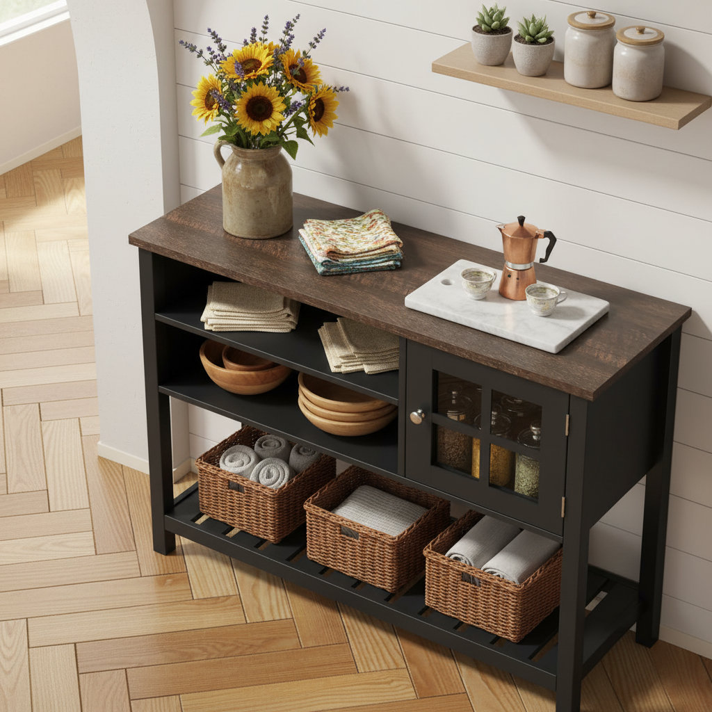 Multi Purpose Console DRODE Farmhouse Coffee Bar Cabinet, Storage Console Table With Glass ...
