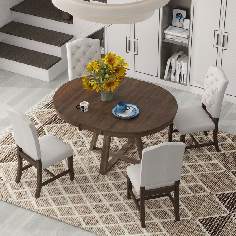 Abbra Round 58'' L Dining Set, Walnut