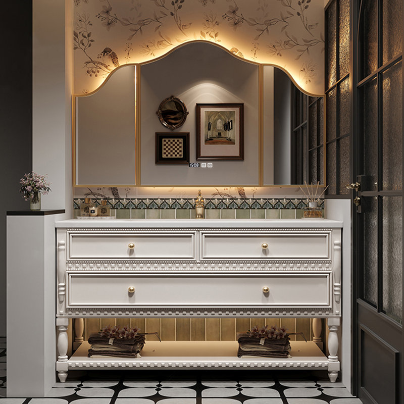 Smart bathroom cabinet retro American style, White, 31.89" H x 51.18" W x 21.65" D