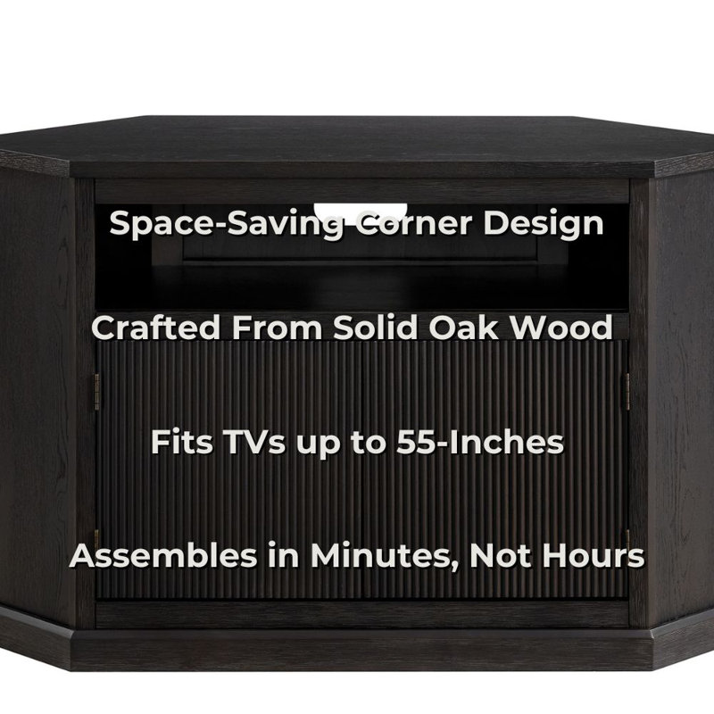 Oak Wood Fluted Door Corner Tv Stand, Smoked Black Oak