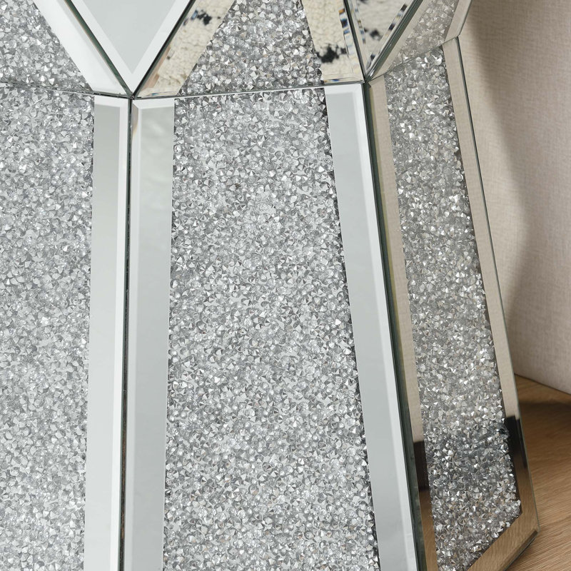 Table basse de style tambour avec incrustation de cristal miroir