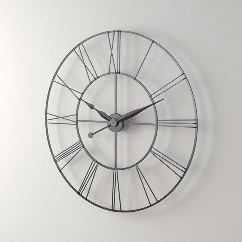 Garney Metal Wall Clock with Black Hands, 80cm H x 80cm W x 4cm D, Black