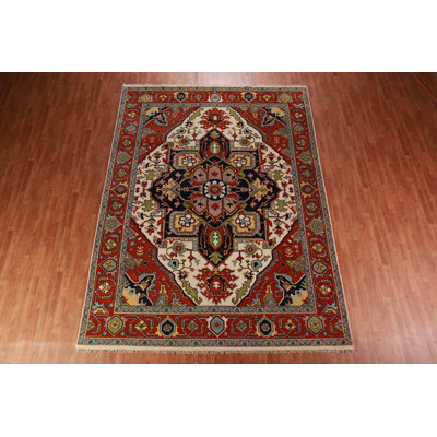 Tapis oriental ivoire en laine Medallion