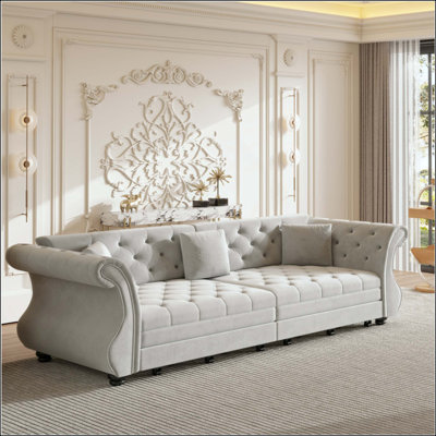 Chesterfield Pull Out Sofa Bed, Classic Roll Arm Velvet Couch With Flower Tufting, Upholstery For Living Room/Bedroom/Apartment