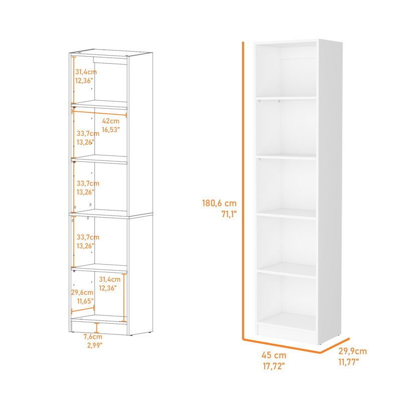 Bibliothèque blanche moderne avec 5 tablettes - Solution de rangement élégante pour le salon