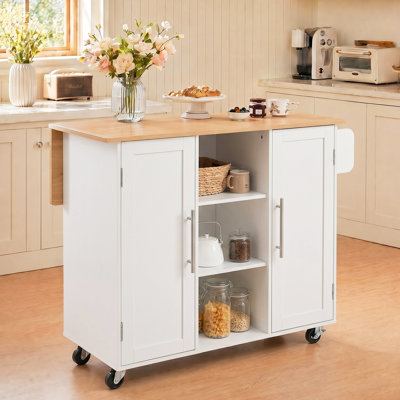 Îlot de cuisine mobile 42 "avec abattant, bar à roulettes avec armoire de rangement et roulettes verrouillables