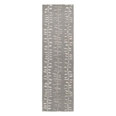 Rug & Kilim's Scandinavian Runner Rug In Silver-Gray Tones With Floral Patterns
