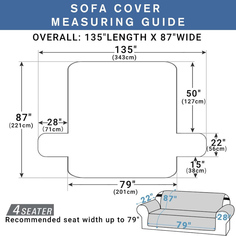 Slipcover, 51cm H x 343cm W x 221cm D, Grey