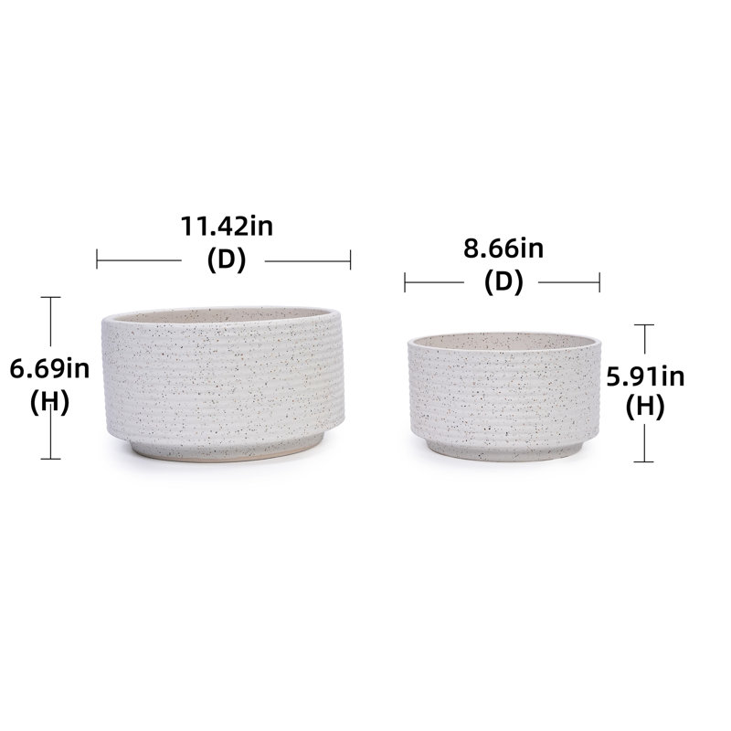 Ensemble de 2 pots à fleurs en céramique blanc laiteux, design texturé, chaleur, idéal pour les rebords de fenêtre, pots de fleurs contemporains en céramique de 6,77 po de hauteur, présentoir de jardin moucheté côtelé, L 11,13 po