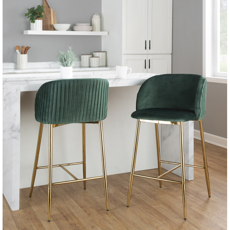 Trowbridge Upholstered Counter Stool with Metal Frame, Green, Gold