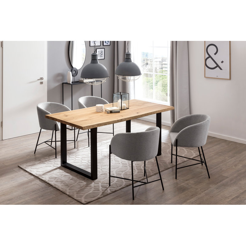 Seraphine Oak Solid Wood Top Metal Base Dining Table, H75 x L120 x W80cm
