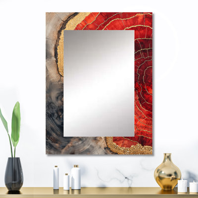 Ruby Crystals And Wood Slide Energy IV - Wood Slide Large Mirror, Traditional Decorative Wall Mirror, Printed Metal Art