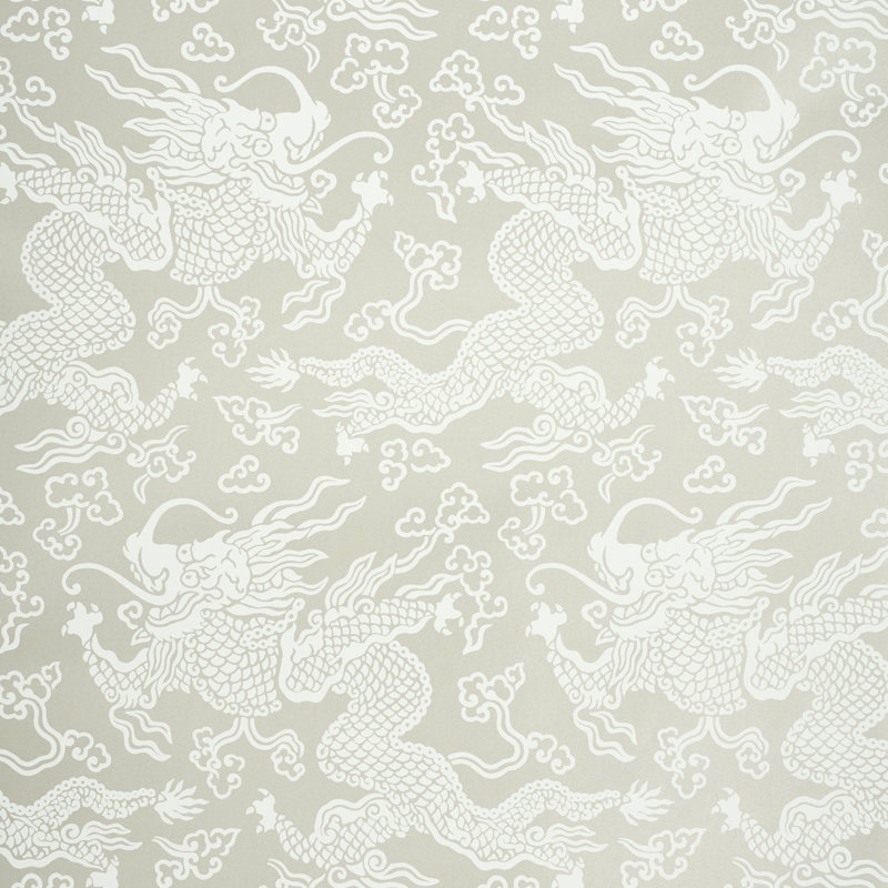 Ruan Dragon Damask Wallpaper, Warm Silver