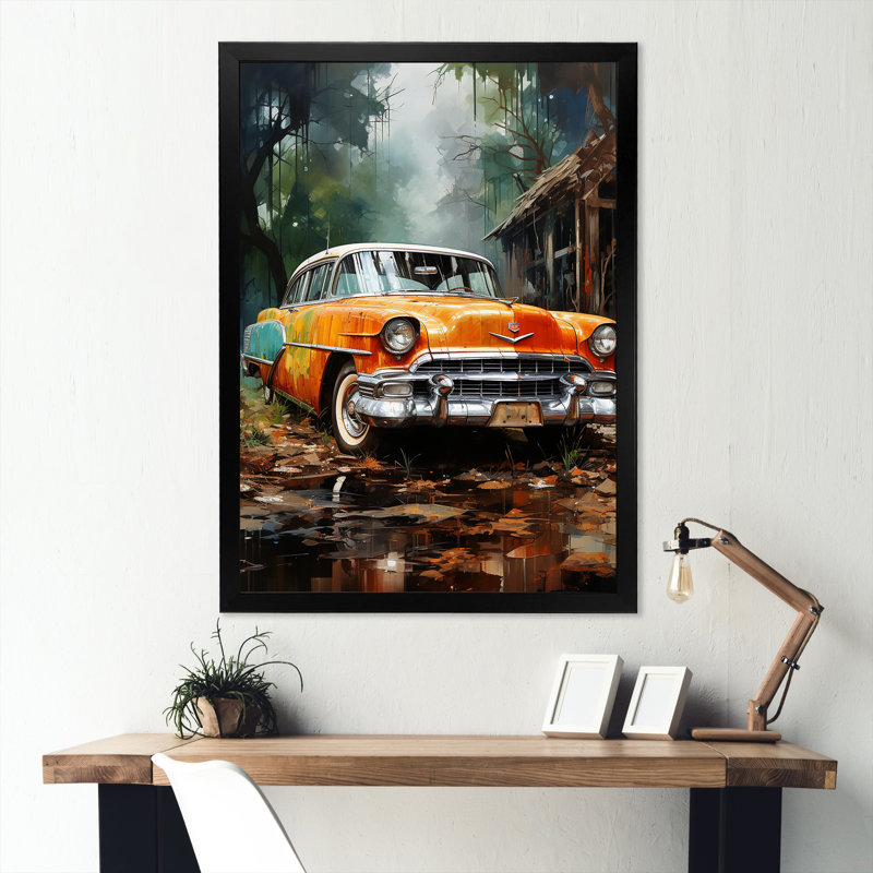 Charme de voiture symbolique rétro sur toile, Cadre simple noir, H 20 po x l 12 po x P 1 po