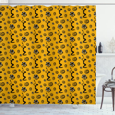 Silhouette of An African Women Musical Instrument and Snakes Pattern Single Shower Curtain