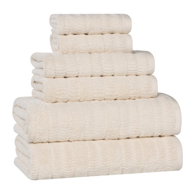 Mika Smart Twist Viscose Cotton Blend Medium Weight Solid Textured Ribbed 6 Piece Towel Set