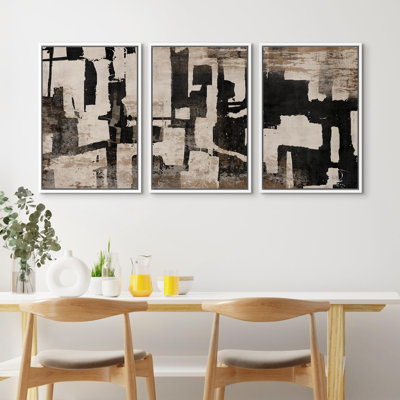 " Geometric Grunge Block Abstract Shape Illustration Modern Decor Relax Calm Chic " 3 - Pieces on Canvas